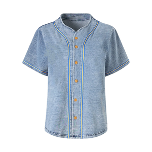 Premium SGRho Denim <b>Baseball</b> Jersey for Women | Greek Letter Button-Up Shirt | Premium Embroidered Applique Sorority Denim - Product Image 1