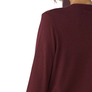 Cardigan en coton doux rouge bordeaux pour femme, col en V, manches longues, boutonnage frontal, maille tricotée avec poches, style simple, collection automne, vente en gros - Product Image 5