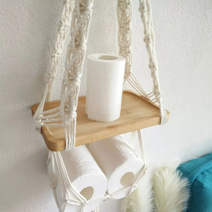 Estante Colgante de Pared de Macramé Blanco de Algodón, Decoración Boho, Estante Decorativo Hecho a Mano para Sala de Estar, Dormitorio, Decoración del Hogar - Product Image 2