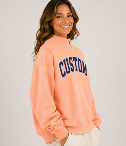 Custom Logo Women's Oversized Mock Neck Sweatshirt, 100% Cotton <b>Drop</b> Shoulder Pullover, Soft Casual Streetwear - Product Image 4
