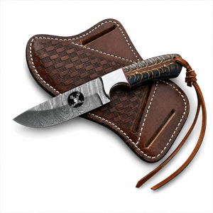 Cuchillo vaquero de acero de Damasco hecho a mano con funda de cuero cruzada, el mejor regalo para hombre, regalo de Año Nuevo, regalo para él. - Product Image 1