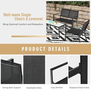 Juego de Muebles de Jardín de 4 Piezas con Sofá y Mesa de Centro con Estructura de Acero para Entretenimiento al Aire Libre - Product Image 3