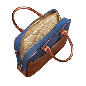 Porte-documents bicolore bleu toile et cuir marron pour homme – Sac de bureau premium pour ordinateur portable avec poignée supérieure – Commande en gros - Product Image 4