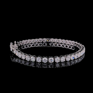 Round Cut Moissanite Tennis Bracelet 925 Sterling <b>Silver</b> Rhodium Plated Women's Wedding Bracelet Classic Style - Product Image 2