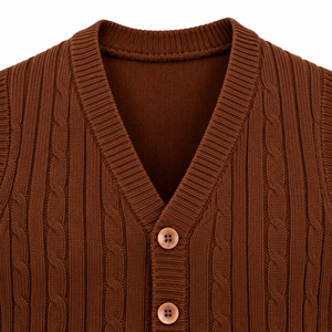 Chaleco de Punto Marrón Iota Phi Theta para Hombre, Cuello en V, Botones al Frente, Sin Mangas, Chaleco de Punto Acanalado con Bolsillos, Estilo Casual - Product Image 5