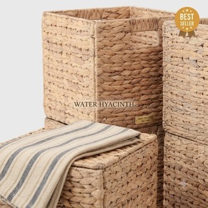 <b>Foldable</b> Eco-Friendly Water Hyacinth Rattan Storage <b>Basket</b> Woven Rectangle Organizer for Bathroom Bedroom Pantry Laundry - Product Image 2