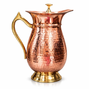 Pure Copper Water Pitcher 2000ml Handcrafted Copper <b>Jug</b> for <b>Drinking</b> Water Large Copper Carafe Ayurvedic Water Vessel - Product Image 3