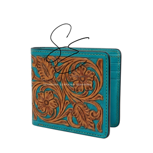 Turquoise Genuine Leather Bifold <b>Wallet</b> for Men Handmade <b>Card</b> <b>Holder</b> <b>Wallet</b> with Cash Bill Slots Western Style - Product Image 1