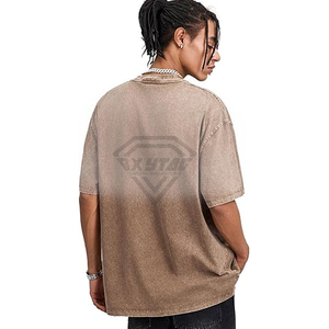T-shirt personnalisé en coton épais délavé à l'acide, coupe oversize, style vintage vieilli, streetwear homme, épaules tombantes - Product Image 3