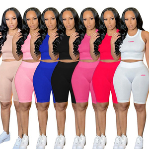 Custom Street wear Sets Women Clothing Women Sets Two Piece Summer Tank Top Set 2 Two Pieces Biker Ladies Shorts Set for Women - Product Image 4