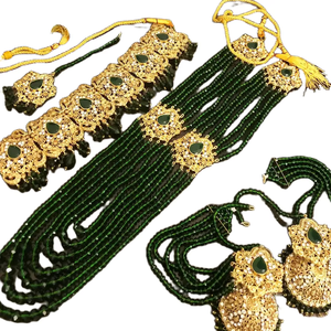 Afghan Multi Color Navratna Style Crystal Floral Vine <b>Necklace</b> Set With Vibrant Emerald <b>Ruby</b> And Amethyst Rectangula - Product Image 1