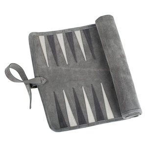 Jeu de Backgammon Pliable en Cuir Gris avec Dés et Pions - Jeu de Société d'Intérieur Durable et Écologique - Product Image 4