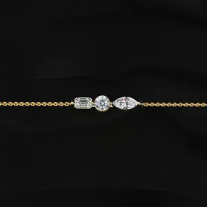 Pulsera de Diamantes Cultivados en Laboratorio para Mujer, Tres Piedras, Claridad VVS-VS, Certificación IGI, Color D-F, Diamantes CVD, Chapado en Oro, Moderna - Product Image 3