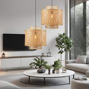 Lámpara Colgante de Bambú Premium con Estructura Resistente y Efecto de Iluminación Ambiental Suave para Interiores - Product Image 3
