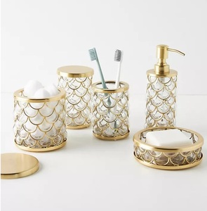 Juego de Accesorios de Baño Vintage Dorado para Decoración de Hoteles, con Dispensador de Jabón, Portacepillos de Dientes, Dispensador de Toallitas, Jabonera y Bandeja, Decoración Moderna para Baño - Product Image 3