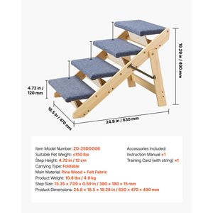 Scaletta per Animali Domestici per Letti, Divani e Auto, 4 Gradini, Capacità di Carico 150 libbre, Design Pieghevole e Piatto, Stabile e Robusta in Legno di [Brand/Produttore] - Product Image 3