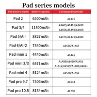Baterai kapasitas tinggi untuk ipad 2 3 5 air 2 Mini 4 Pro 9.7 baterai 10.2 Gen 9 ke-7 untuk ipad garansi seumur hidup