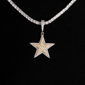 Colgante de estrella de moissanita plateada de dos tonos de 25 mm, estilo Iced Out, amuleto celestial, joyería llamativa de hip hop para hombres y mujeres, solo colgante. - Product Image 3