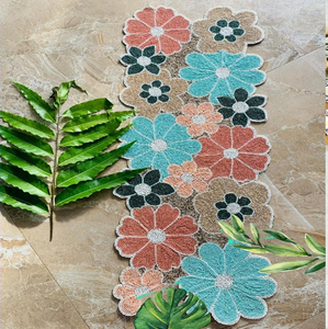 Charming blue and white multi-shade daisy floral layout handcrafted beaded <b>table</b> <b>runner</b>, available at wholesale prices. - Product Image 5