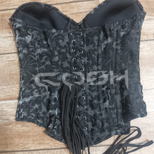 Corset bustier en organza noir brodé de qualité supérieure avec fermeture éclair avant – Fabricant de corsets de mariée et de soirée à baleines en acier - Product Image 3