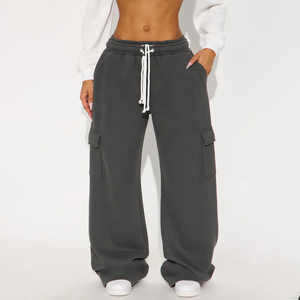 High Waist Drawstring Lounge Pants Ladies Loose Fit Fleece Sweatpants Casual Wide Leg Joggers Women - Product Image 1