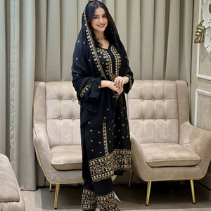 Ensemble de costume pour femme en faux georgette à broderies lourdes, vente chaude, fournisseur mondial de vêtements ethniques islamiques en gros - Product Image 1