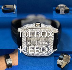 Montre-bracelet à boîtier carré en acier inoxydable et moissanite, cadran en verre entièrement serti, étanche 10 bars, fermoir de bracelet - Product Image 5