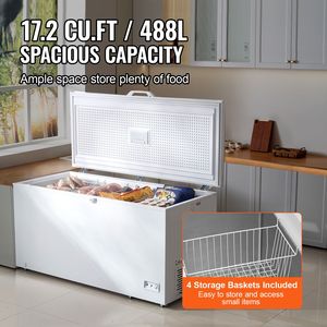 Congelatore orizzontale commerciale a energia solare da 17 piedi cubi con apertura superiore, 4 cestelli rimovibili, coperchio con chiusura e regolabile - Product Image 2