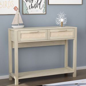 Consolle Boho da 100 cm con 2 cassetti, tavolo da ingresso a specchio, tavolo stretto e lungo in legno per soggiorno e corridoio - Product Image 2