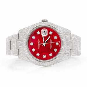 Luxury Fully Iced Out Moissanite <b>Watch</b> for Men Red Dial Automatic <b>Mechanical</b> Diamond <b>Watch</b> Stainless Steel - Product Image 1