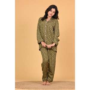 Conjunto de Pijama Boho para Mujer, Estampado Floral, Polycrape, Casual, para Todas las Temporadas, Suave, Transpirable, Manga Larga - Product Image 2