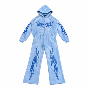 Custom Street Fashion Sweatsuit <b>Lightweight</b> Polyester Breathable Vintage <b>Hoodie</b> Jogger Set Embroidered Logo Unisex OEM ODM Bulk - Product Image 1
