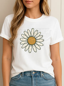 Camiseta Vintage al por Mayor con Gráfico de Margaritas y Logotipo de Encaje para Mujer, Estilo Retro con Lazo, Negra y Blanca, Talla Única, Éxito de Ventas de Primavera - Product Image 2