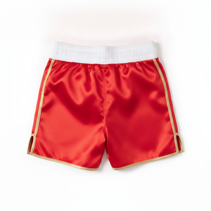 Shorts de boxe rouges avec bordure dorée, taille élastique, vêtements d'arts martiaux unisexes pour adultes - Product Image 3
