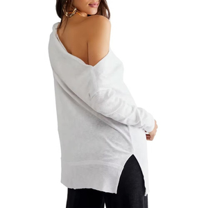 <b>Long</b> <b>Sleeve</b> <b>Off</b>-the-<b>Shoulder</b> Oversized Wool/Acrylic/Polyester/Cotton Eco-Friendly Women's Blue Breathable Anti-Wrinkle Machine - Product Image 3