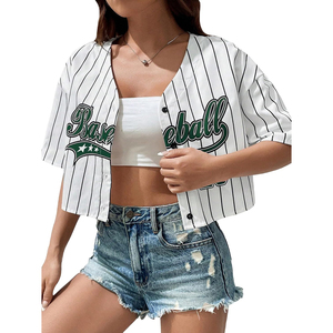 Unisex White Striped Baseball Jersey Short Sleeve Cropped <b>Top</b> <b>Green</b> Baseball Print Number 28 3D Embroidery Silk/Cotton Summer - Product Image 2