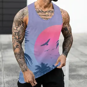 Camiseta deportiva sin mangas para hombre, 100% poliéster, sublimada, para fitness, gimnasio, entrenamiento, playa. - Product Image 3