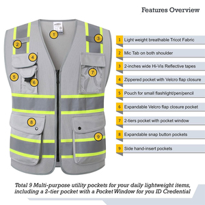 Gilet de sécurité haute visibilité 100% polyester avec fermeture éclair avant, gilet de sécurité pas cher avec logo - Product Image 3