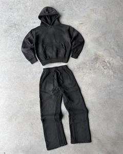 Conjunto Deportivo Personalizado de Invierno, Estilo Urbano, Felpa Francesa 100% Algodón, Cortavientos, Transpirable, Corte Holgado, Lavado Ácido, Pantalones Acampanados - Product Image 2