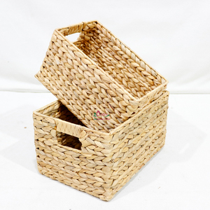 Eco-Friendly Handmade Water Hyacinth <b>Storage</b> Baskets Mix Shape Handle <b>Stackable</b> Multi-Purpose Rustic Style Organizing <b>Containers</b> - Product Image 3