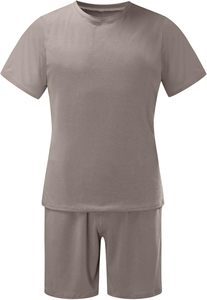 Ensemble t-shirt et short décontracté pour homme en coton tricoté uni à manches courtes, col rond, respirant, pour l'été - Product Image 4