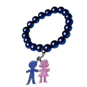 Blue Pearl Beaded <b>Bracelet</b> with Boy and Girl Charms <b>Stretch</b> Wrist <b>Bracelet</b> Fashion Jewelry Gift for Women Everyday Wear Set Box - Product Image 6