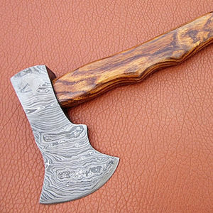 Hache en acier Damas faite à la main avec manche en bois de rose, hache en acier Damas personnalisée avec étui en cuir de haute qualité - Product Image 6