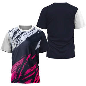 T-shirt de sport pour homme, bleu gris, imprimé géométrique, séchage rapide, léger, imprimé par sublimation, manches courtes, coupe ample, col rond, tricoté - Product Image 3