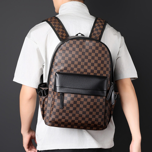 Mochila de Negocios de PU con Patrón de Rejilla de Diamantes, Diseño Unisex, Capacidad de 20-35L, Cierre Impermeable, Poliéster, para Computadora - Product Image 3