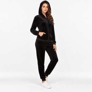 Ensemble de survêtement en velours pour femmes, 2 pièces, jogging, vêtements de sport à capuche, logo personnalisé - Product Image 5