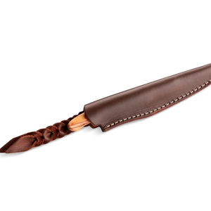 Couteaux de chasse à manche en bois brun clair naturel avec lame fixe argentée et étui en cuir marron pour le camping, la randonnée et les activités de plein air - Product Image 4