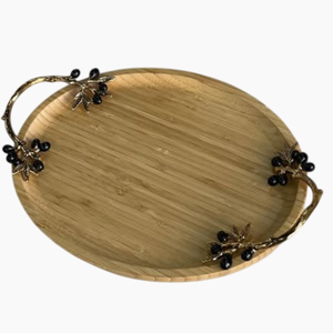 Bandeja de servir de madera de mango de calidad superior con asa de metal de cobre para vajilla de lujo para hoteles y restaurantes. - Product Image 3