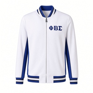 Veste décontractée à fermeture éclair intégrale pour hommes, blanche et bleu roi, avec lettres brodées sur la poitrine, manches longues et bordures côtelées, de la fraternité grecque Phi Beta Sigma - Product Image 3