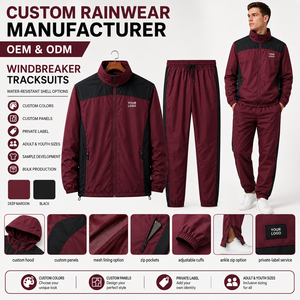 Unisex Maroon Solid Hooded Waterproof Windproof Sporty Full <b>Zip</b> Jacket with Side Pockets and Elastic Waist Joggers - Product Image 4